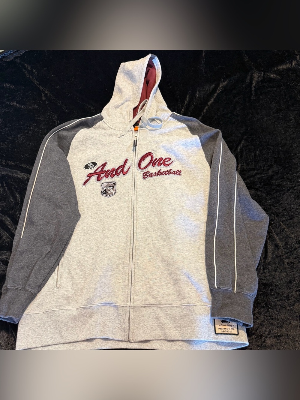 AND1 Size XL Men's Grey Hoodie Sweatshirt Full Zip Embroidered Basketball